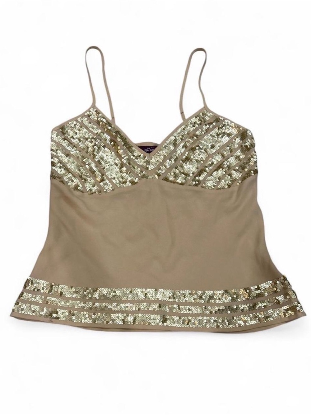 Gracie 100% Silk Gold Sequin Camisole Cami Top Size S